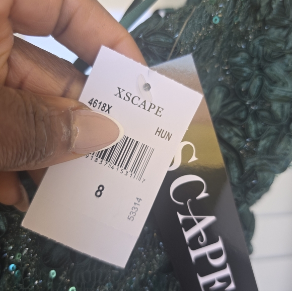 $259 XSCAPE Soutache Cap Sleeve Asymmetric Neck Long Dress Sz 8 Green Holiday - Picture 7 of 16